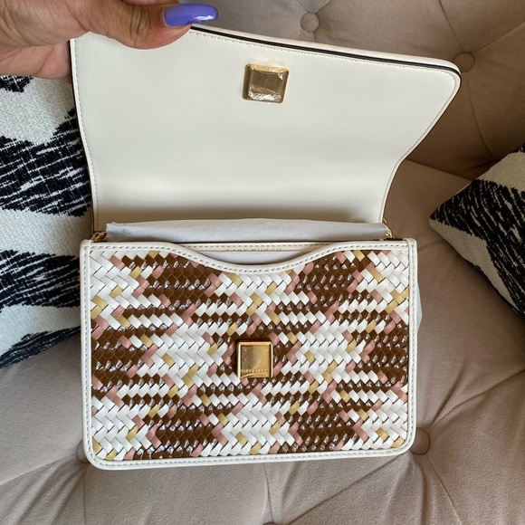 Tory Burch Britten Multicolor Cream & Pink Woven Small Adjustable Shoulder Bag - Picture 5 of 15